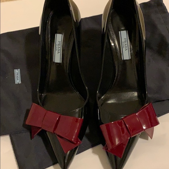 Prada Shoes - Prada kitten heel bow pumps